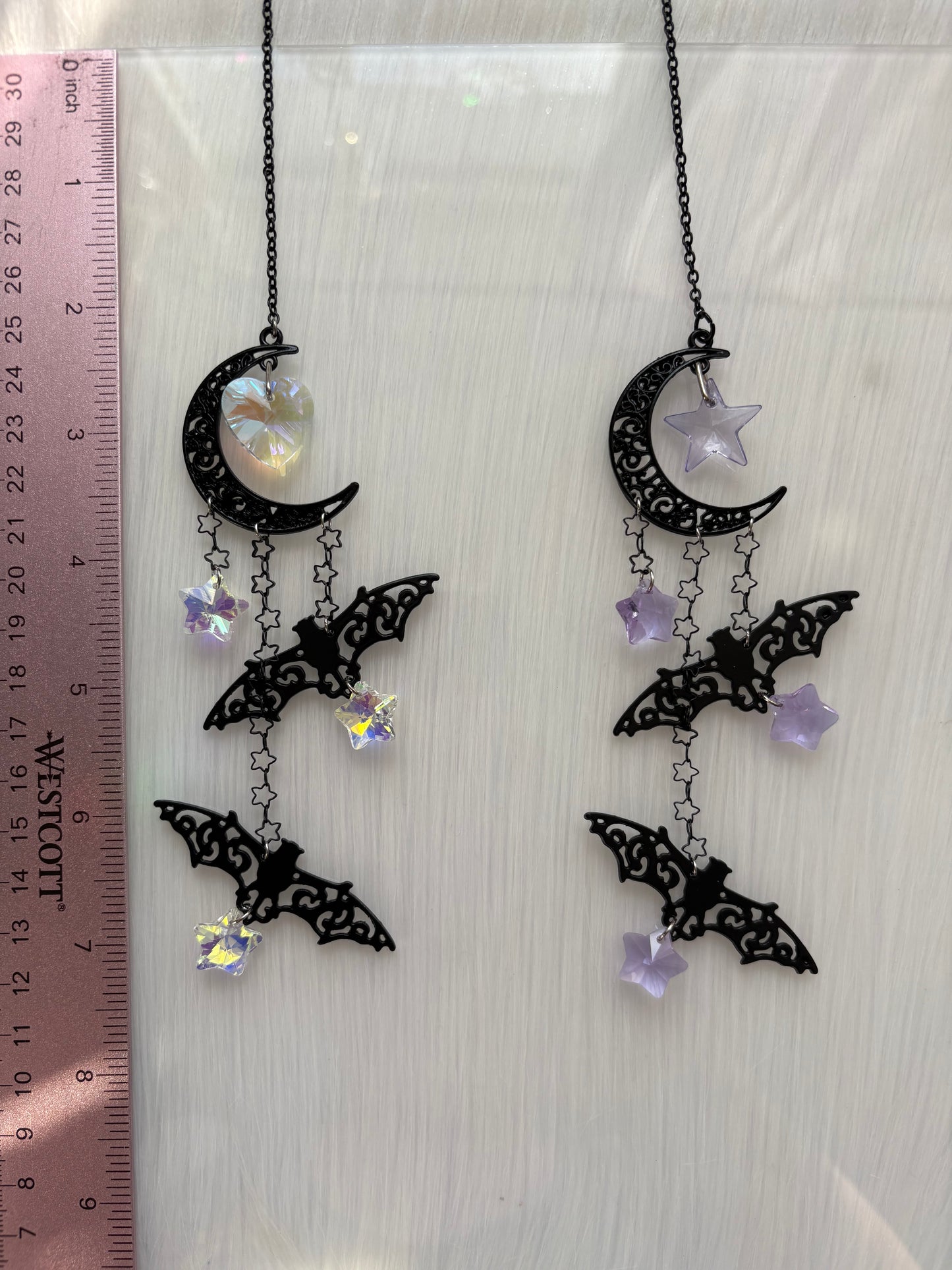 Moon Bat Suncatcher, Crystal Rainbow Spooky Goth Home Decor