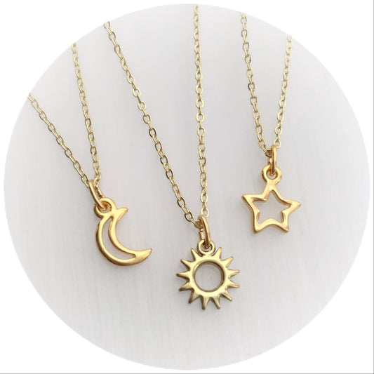 Dainty Gold Sun, Moon or Star necklaces