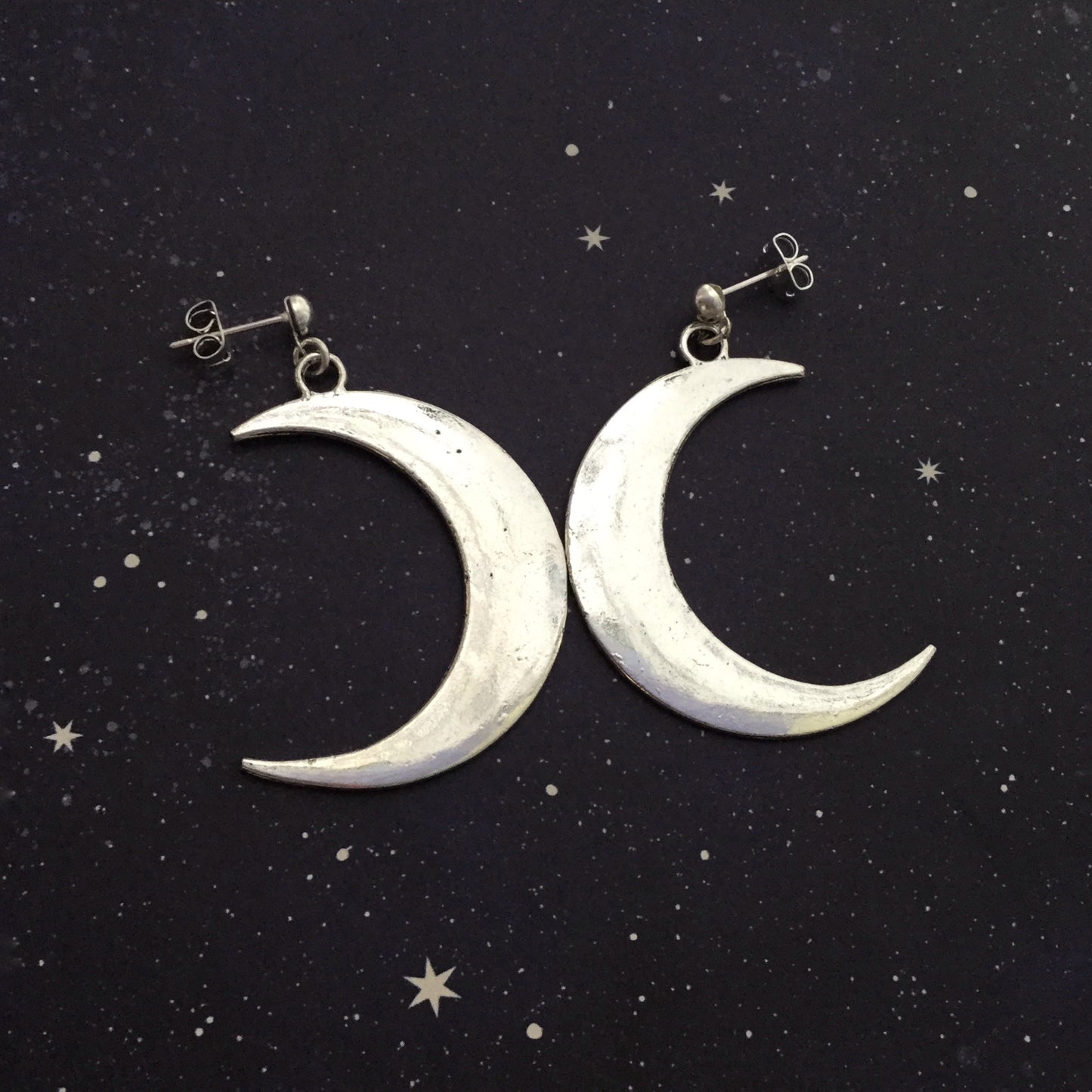 Large Silver Crescent Moon Earrings