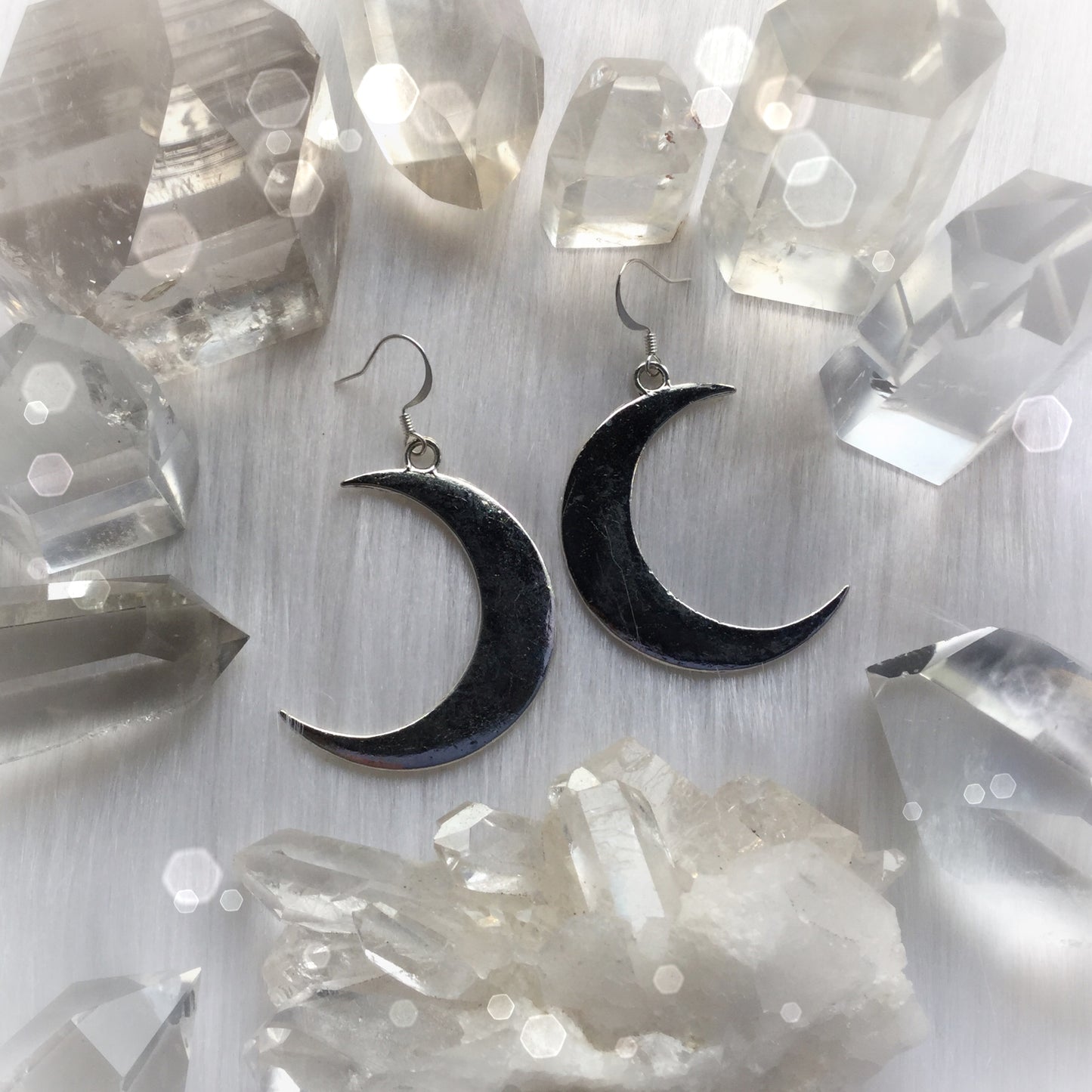 Large Silver Crescent Moon Earrings