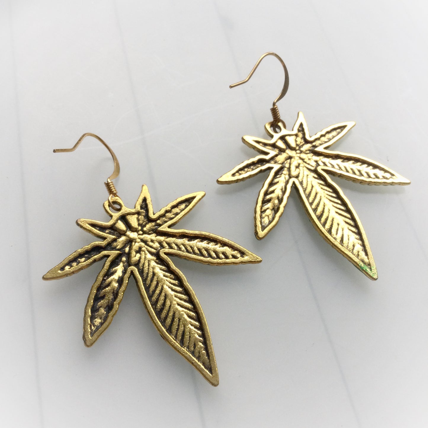 Green Cannabis Weed Leaf Earrings