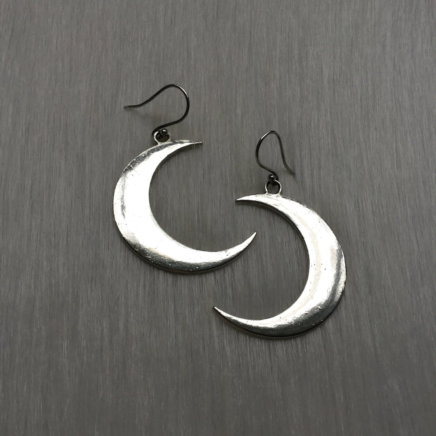 Large Silver Crescent Moon Earrings