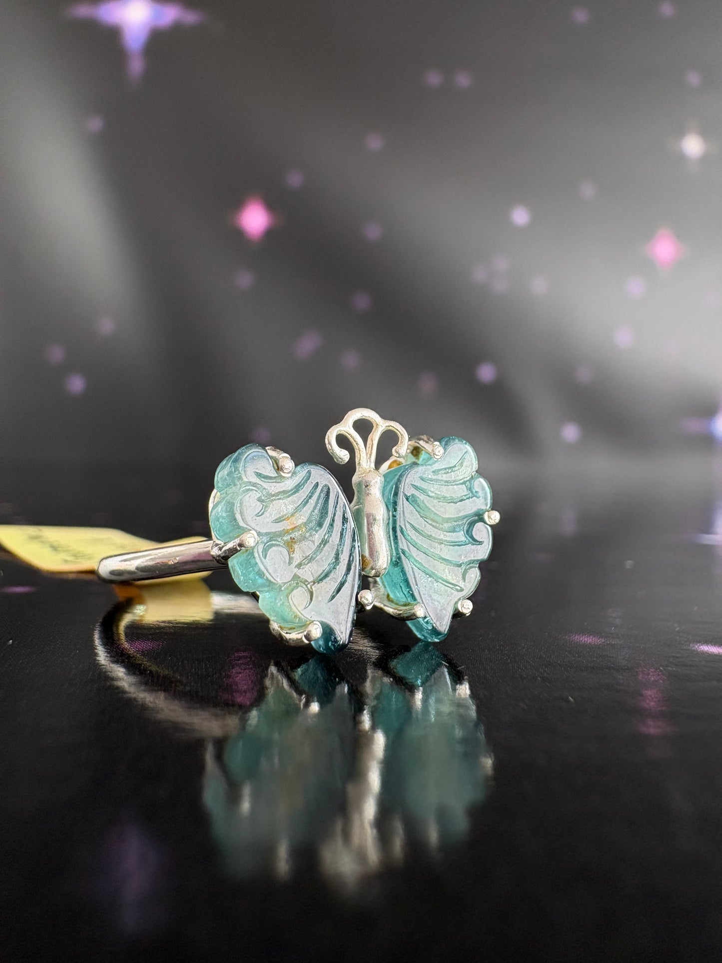 Butterfly Ring, Green Tourmaline and Sterling Silver, size 6