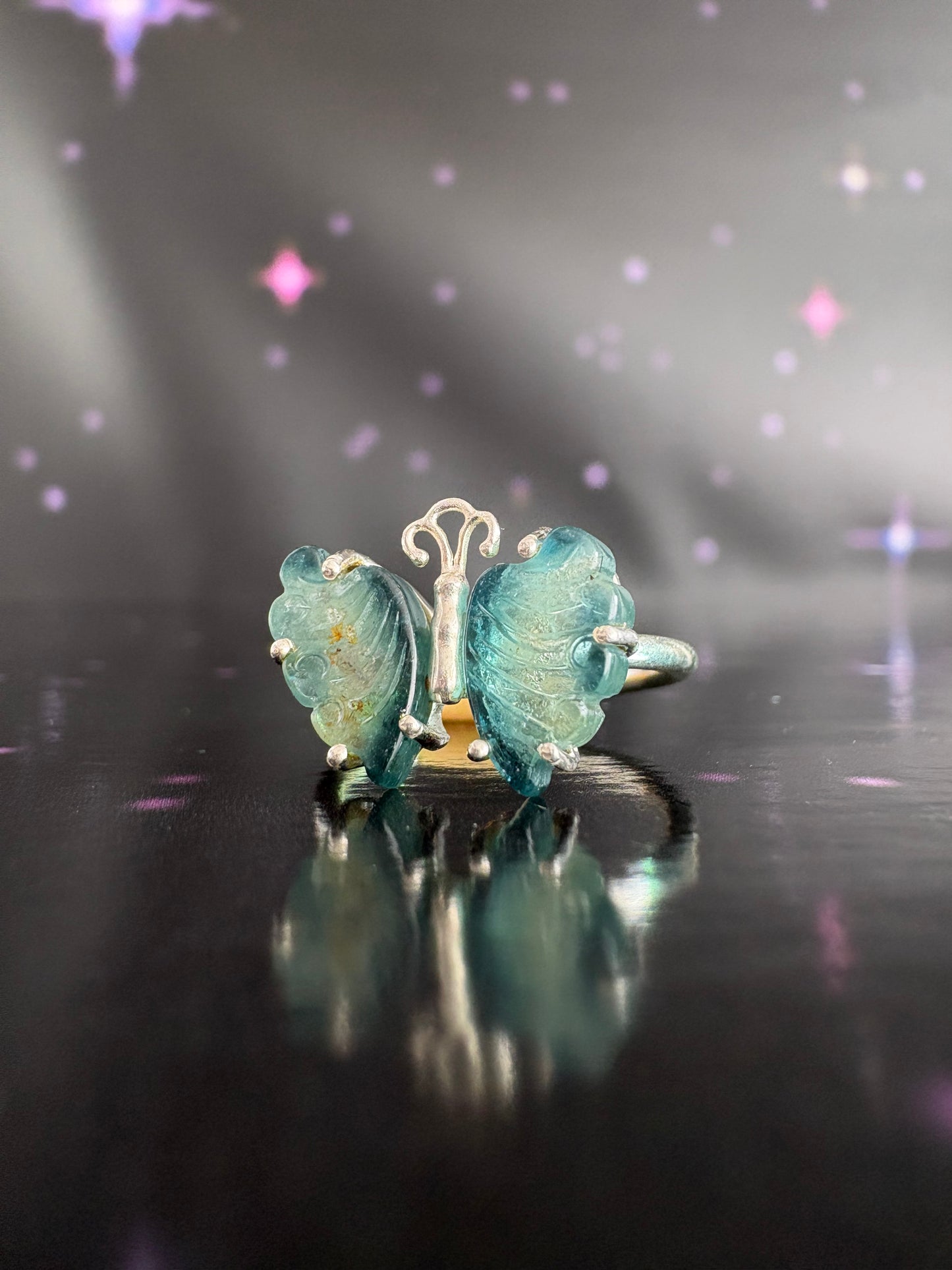 Butterfly Ring, Green Tourmaline and Sterling Silver, size 6