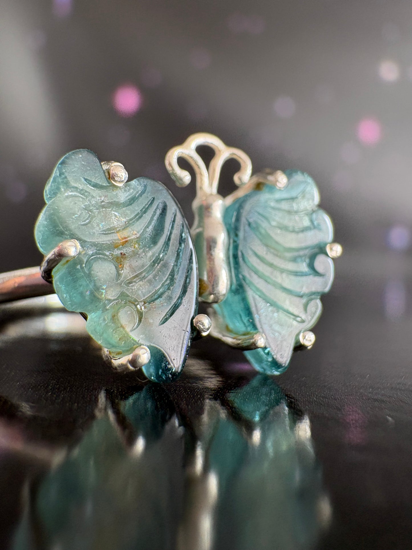 Butterfly Ring, Green Tourmaline and Sterling Silver, size 6