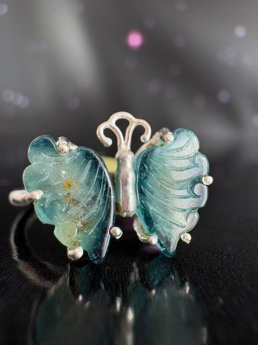Butterfly Ring, Green Tourmaline and Sterling Silver, size 6