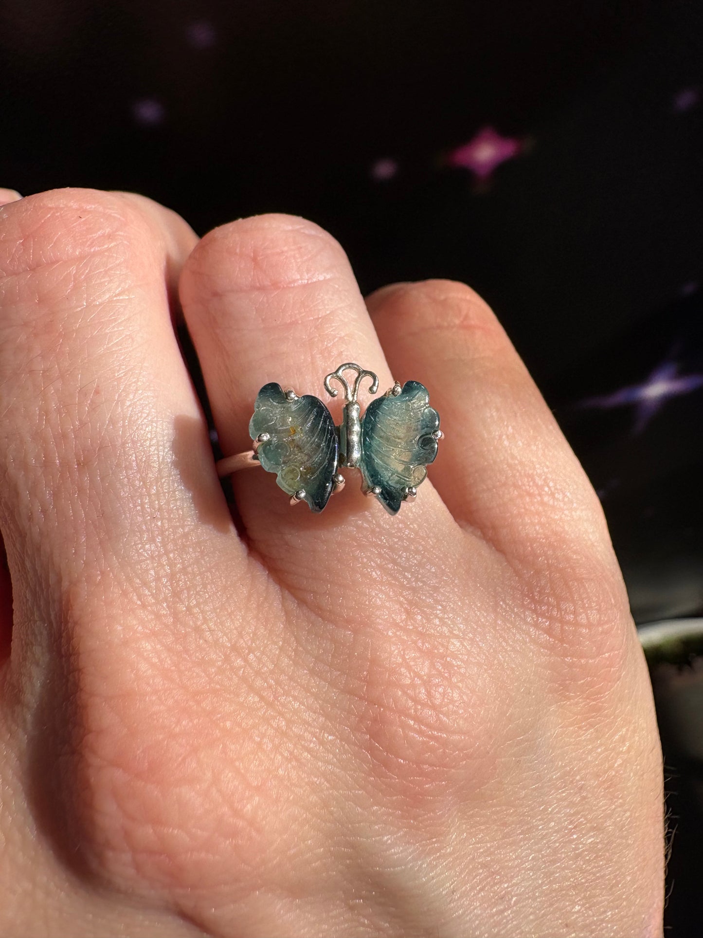 Butterfly Ring, Green Tourmaline and Sterling Silver, size 6