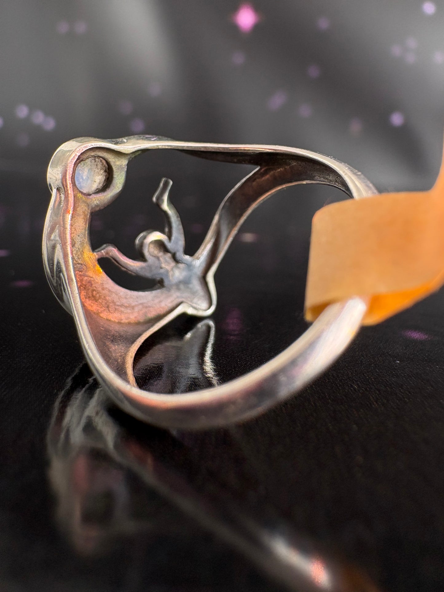 Celtic Goddess Moon ring, Size 7, Rainbow Moonstone