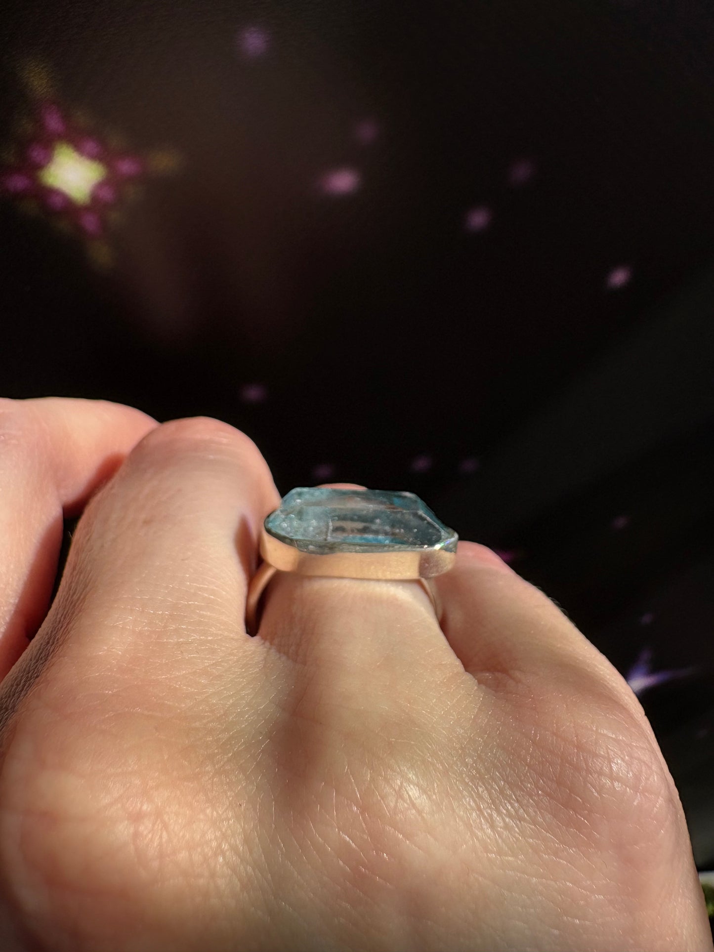 Aqua Aura Quartz Crystal ring, size 7, sterling silver