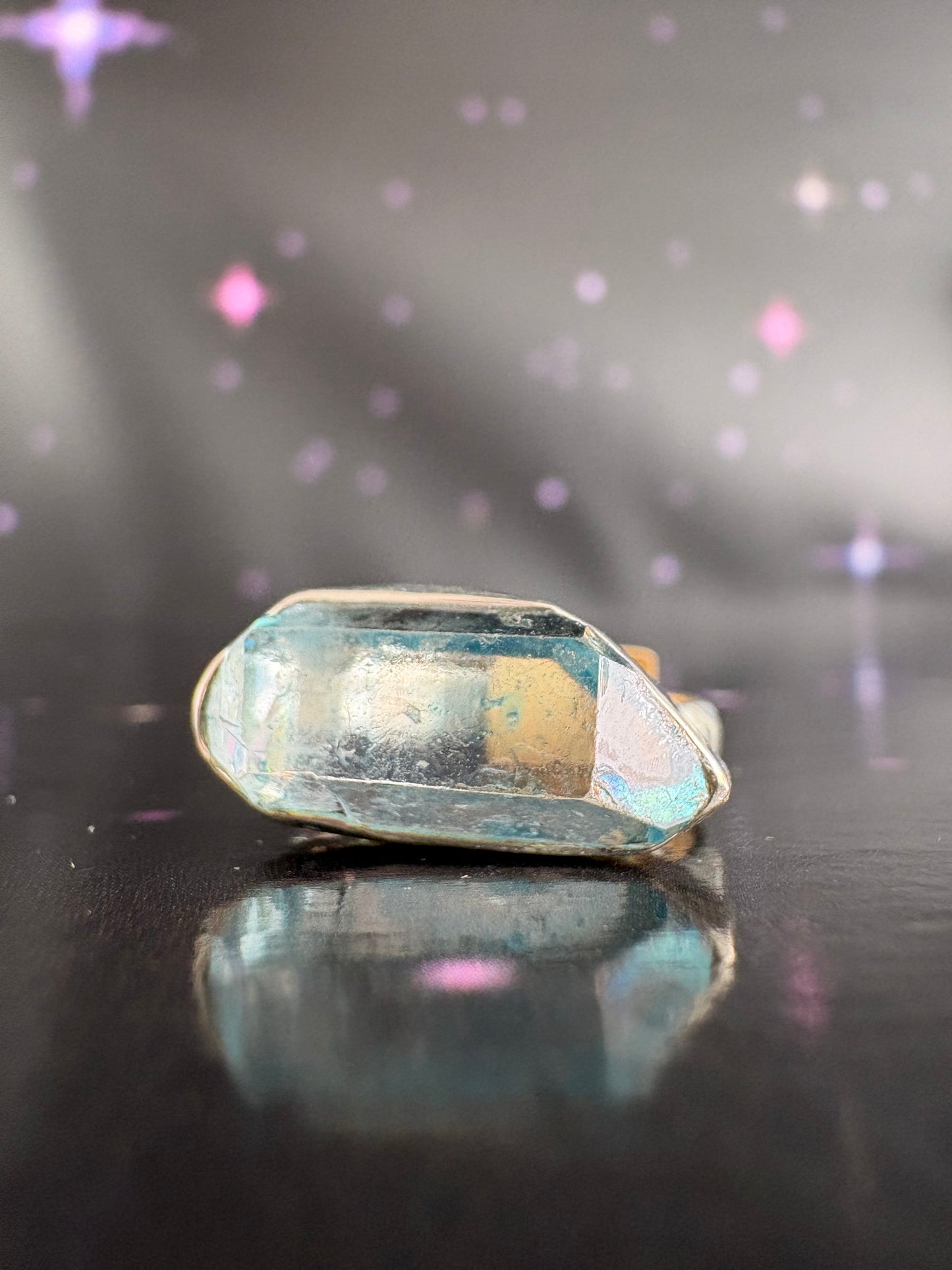Aqua Aura Quartz Crystal ring, size 7, sterling silver
