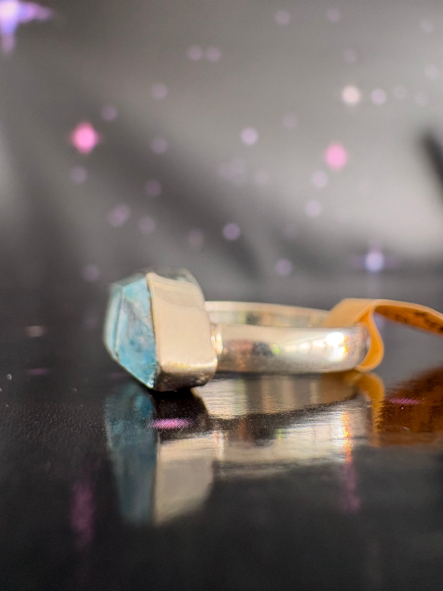 Aqua Aura Quartz Crystal ring, size 7, sterling silver