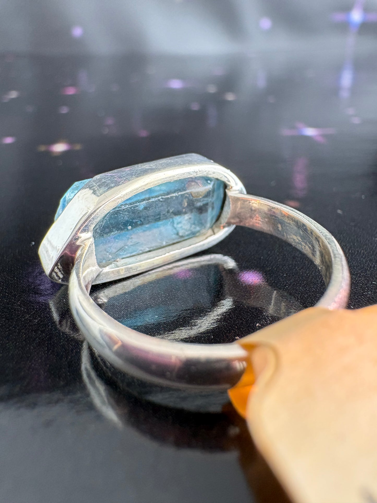 Aqua Aura Quartz Crystal ring, size 7, sterling silver