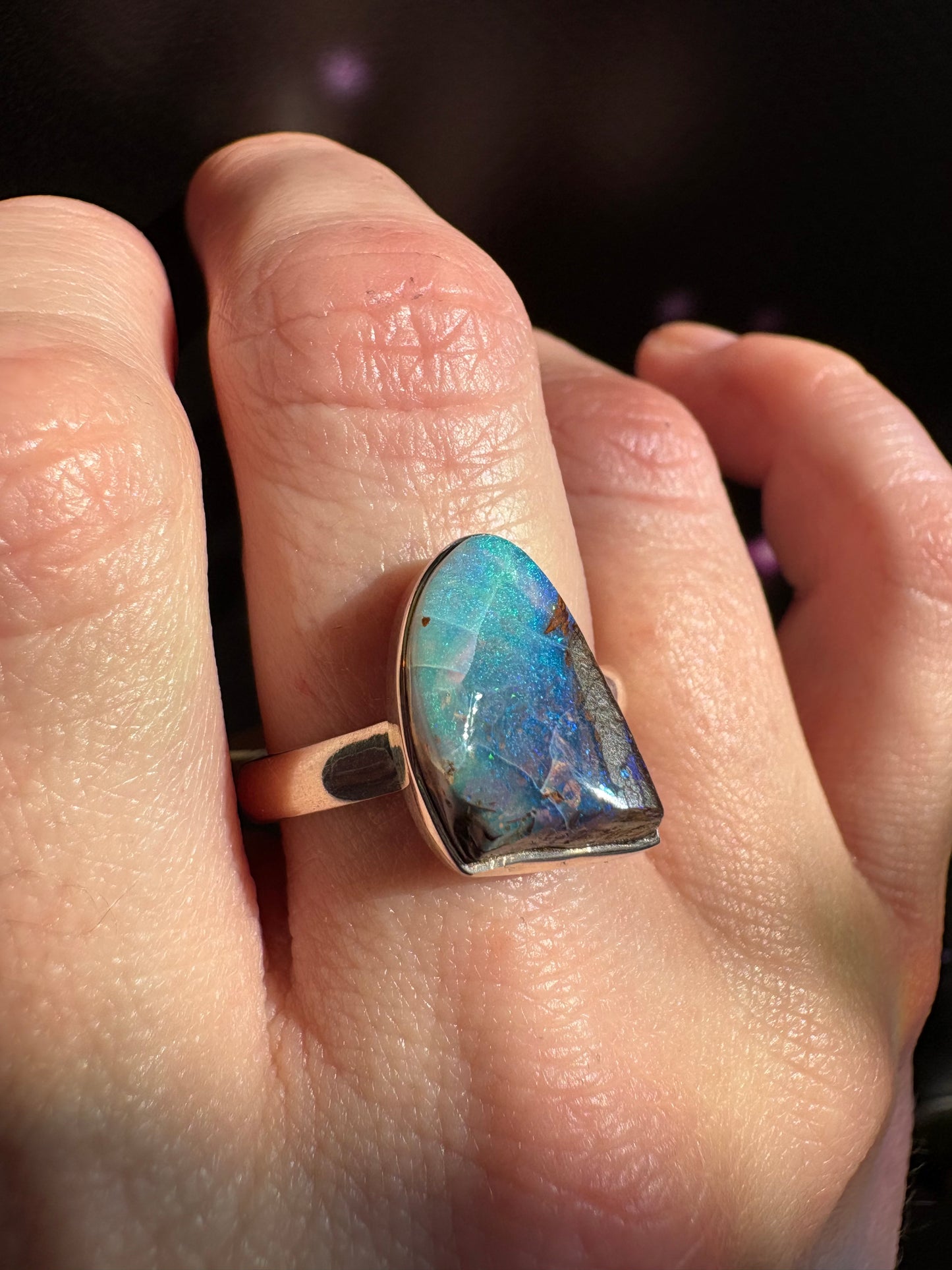 Boulder Opal Ring, size 10, sterling silver