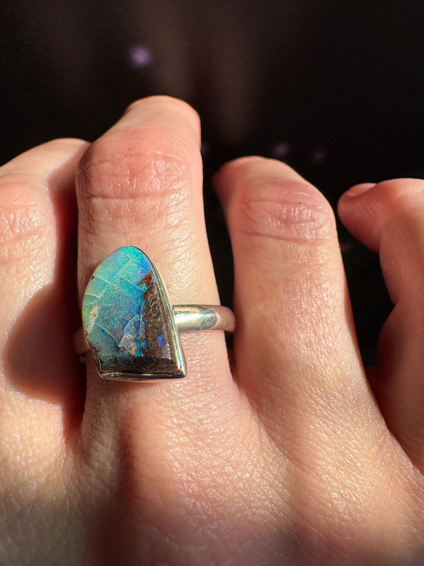 Boulder Opal Ring, size 10, sterling silver