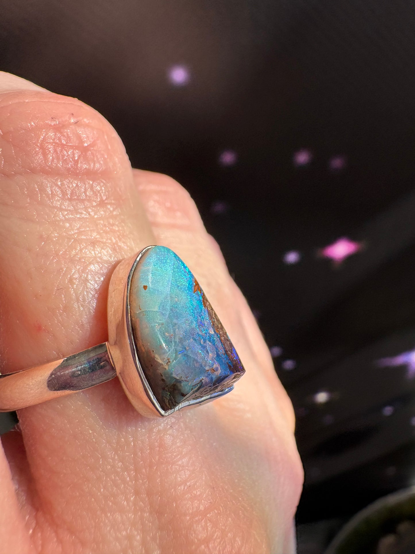 Boulder Opal Ring, size 10, sterling silver