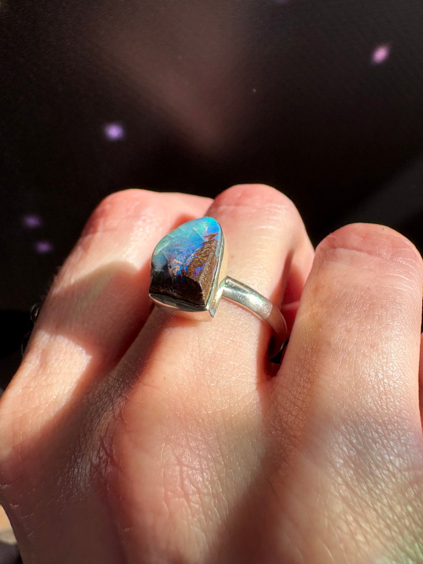 Boulder Opal Ring, size 10, sterling silver