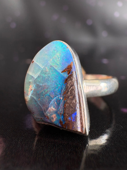 Boulder Opal Ring, size 10, sterling silver
