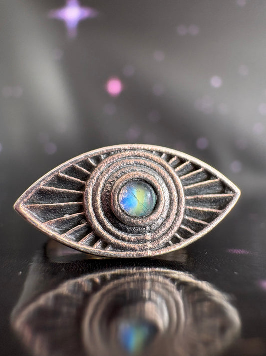 Eye Ring, size 6, Rainbow Moonstone