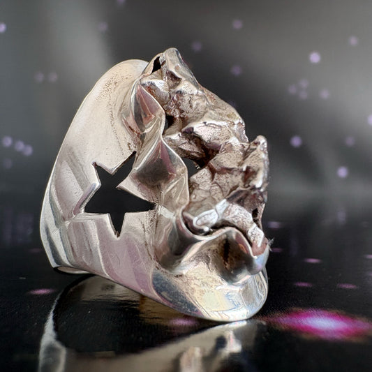 Campo del Cielo Meteorite Ring, size 8.5 sterling silver