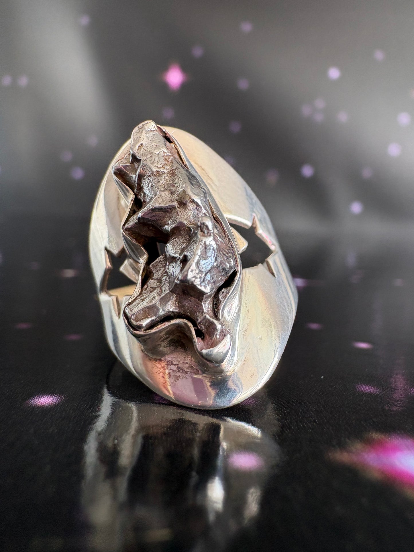 Campo del Cielo Meteorite Ring, size 8.5 sterling silver