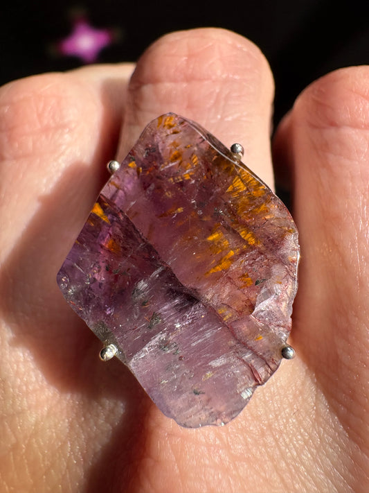 Amethyst Cacoxenite Super 7 Gemstone, size 8, sterling silver