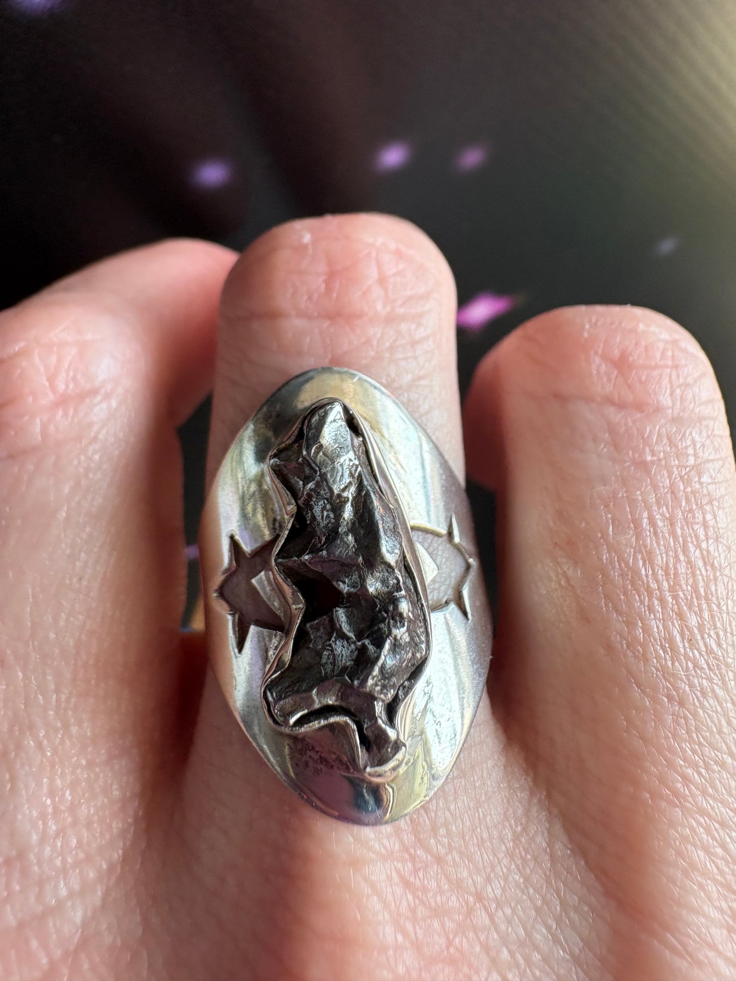 Campo del Cielo Meteorite Ring, size 8.5 sterling silver