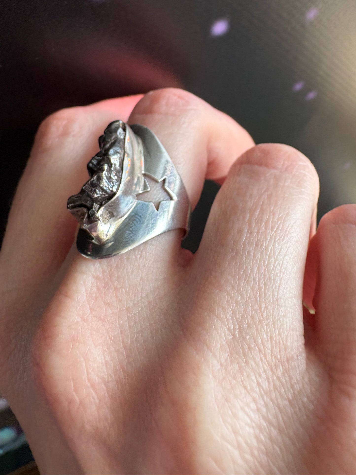 Campo del Cielo Meteorite Ring, size 8.5 sterling silver