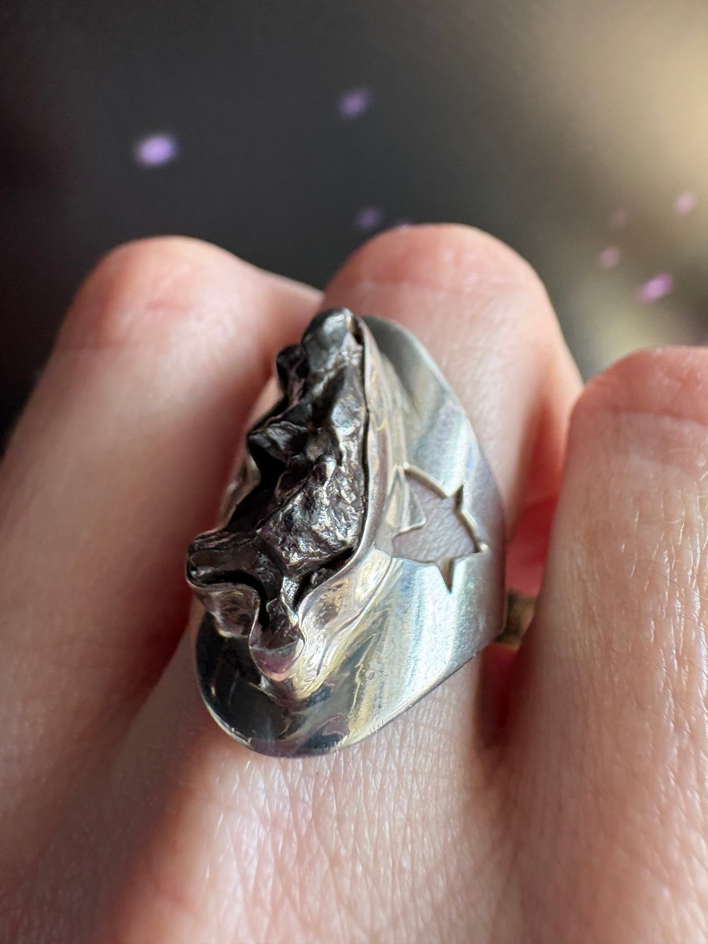 Campo del Cielo Meteorite Ring, size 8.5 sterling silver