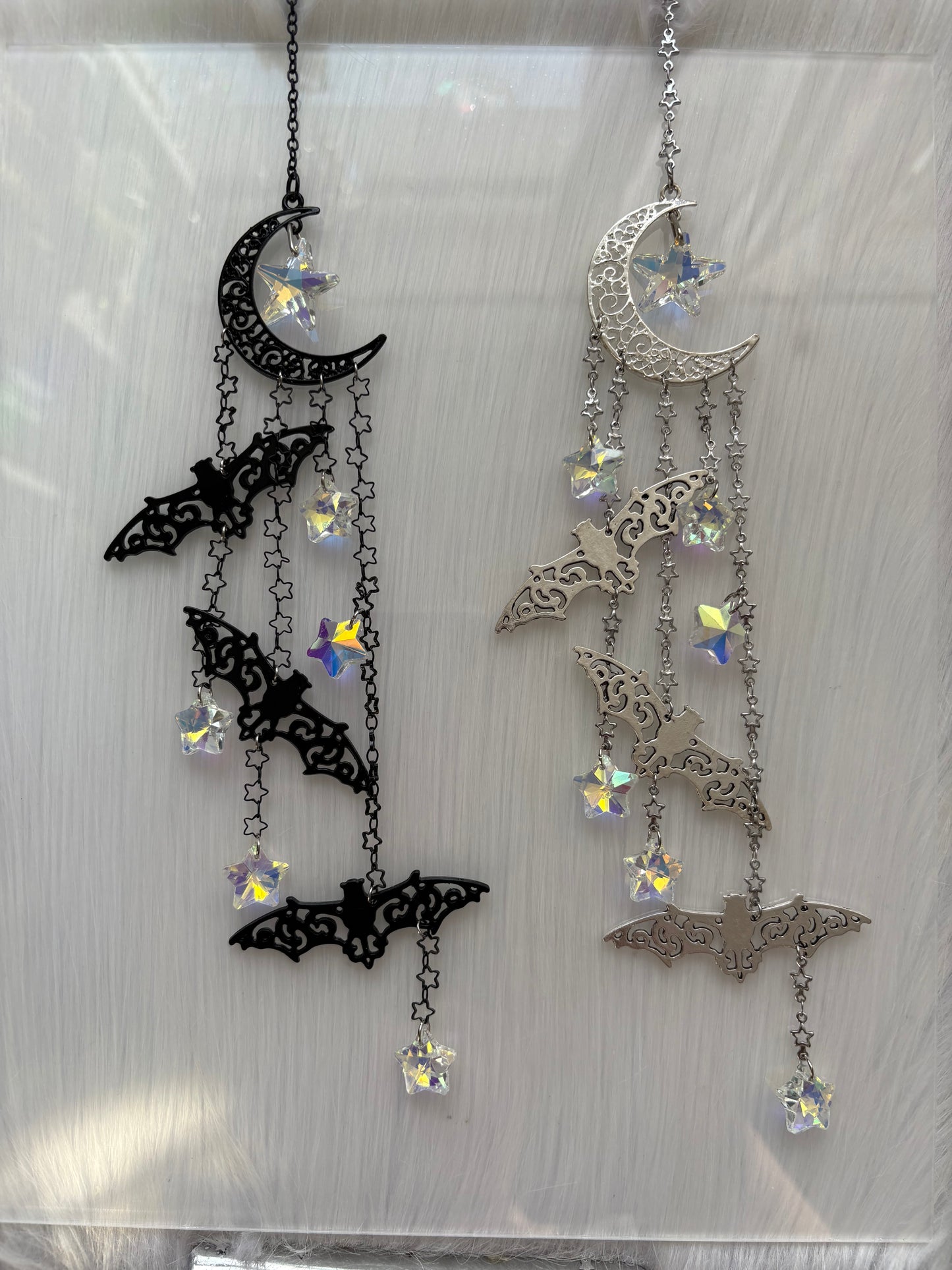 Moon Bat Suncatcher, Crystal Rainbow Spooky Goth Home Decor