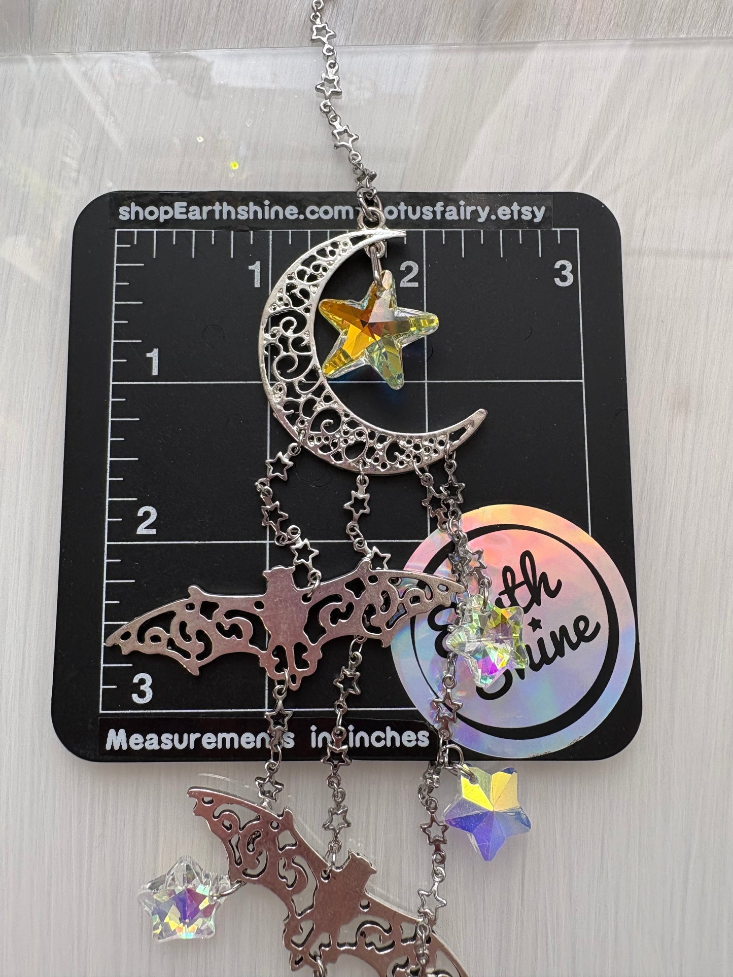 Moon Bat Suncatcher, Crystal Rainbow Spooky Goth Home Decor