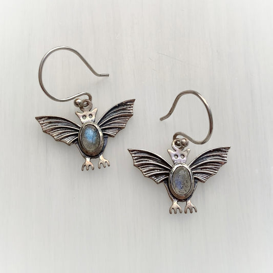 Labradorite Bat Earrings - sterling silver