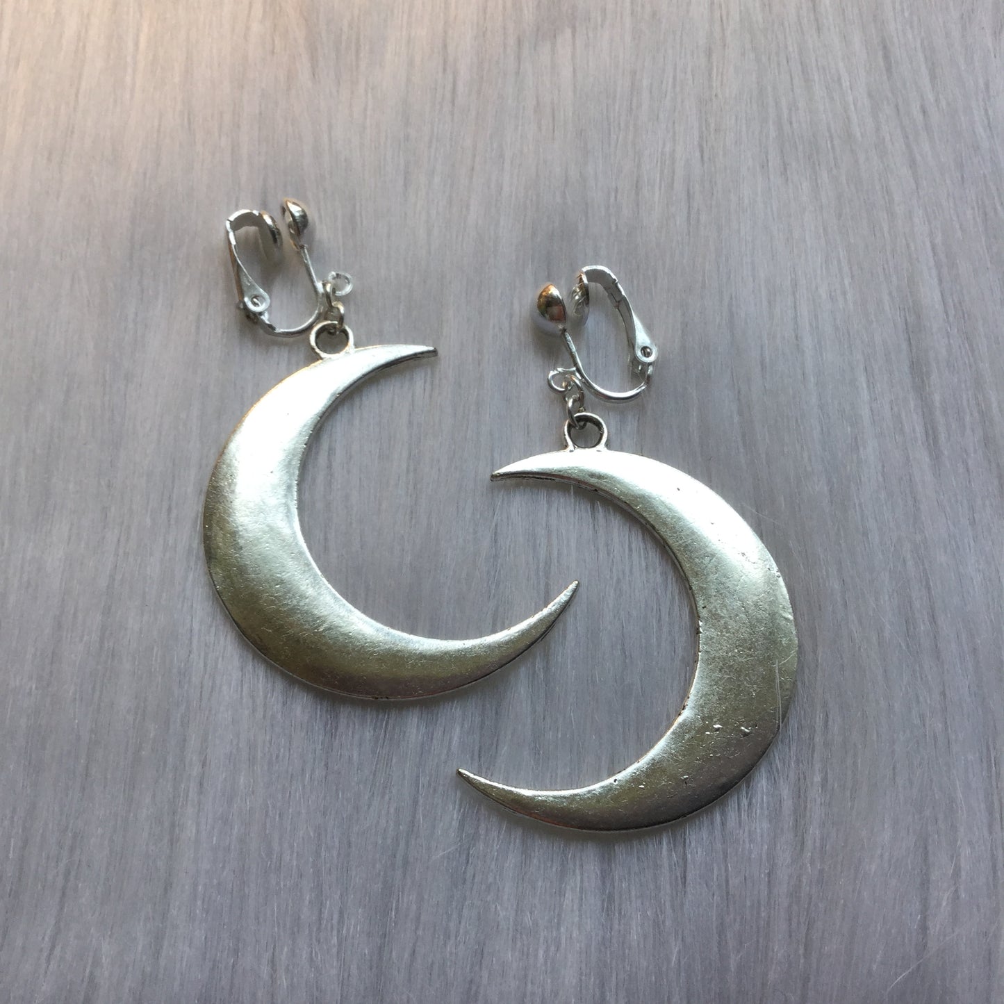 Large Silver Crescent Moon Earrings