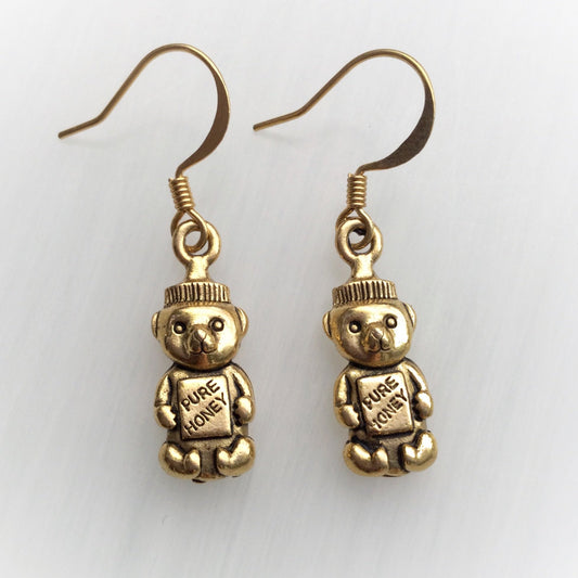 Gold Honey Bear bottle earrings