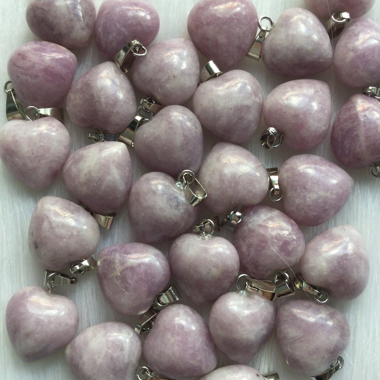 Lepidolite Purple Gemstone heart shaped necklace