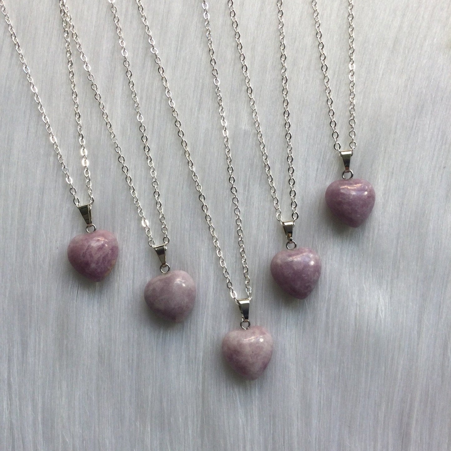 Lepidolite Purple Gemstone heart shaped necklace