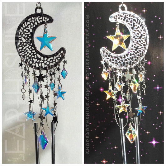 Moon and Stars Crystal Suncatcher and Windchime