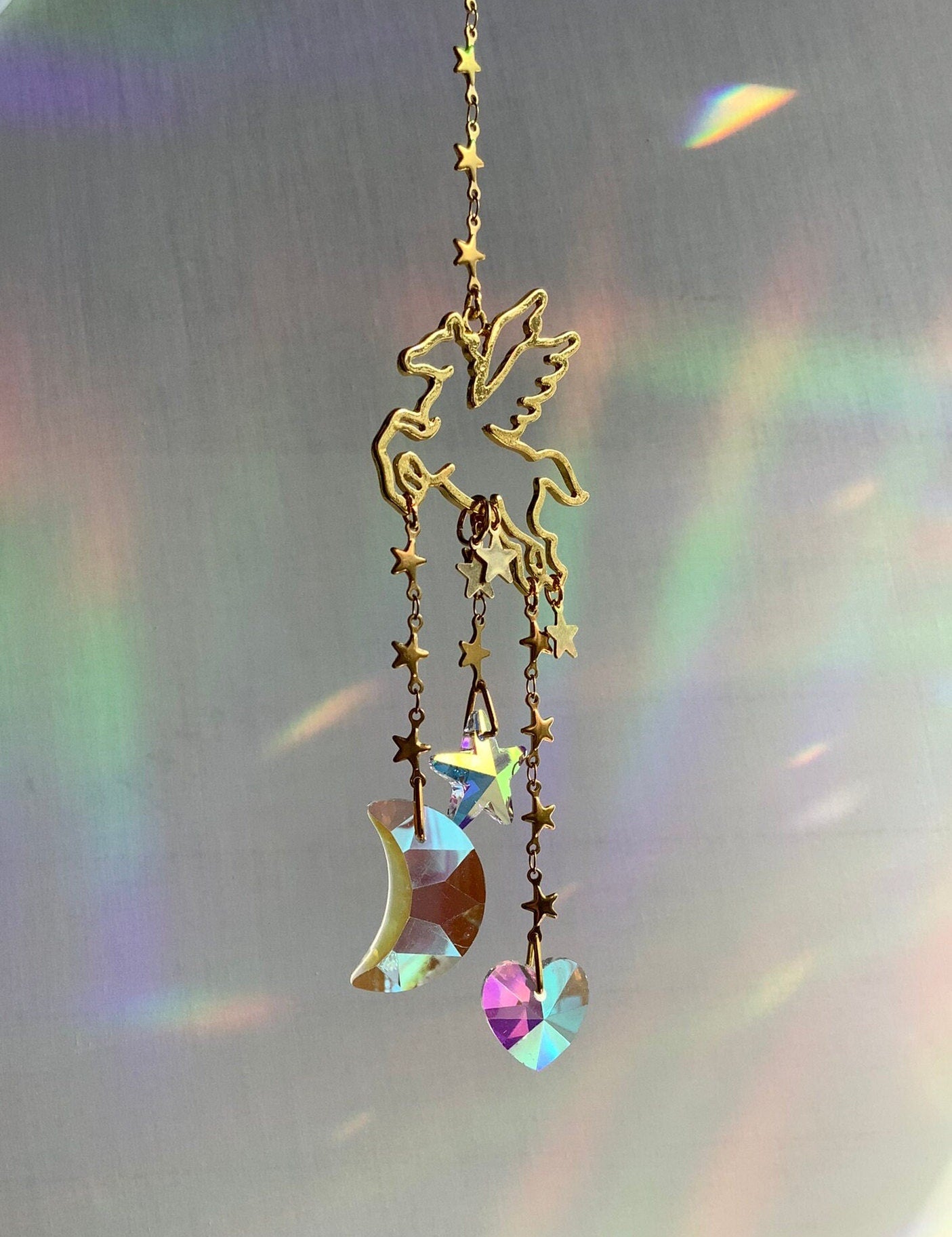 Pegasus Suncatcher with Moon and Star crystals