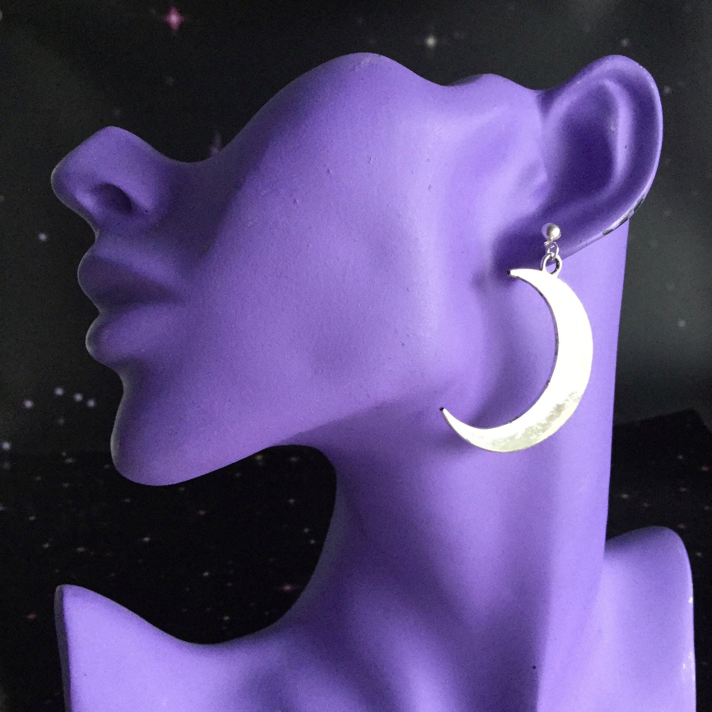 Large Silver Crescent Moon Earrings