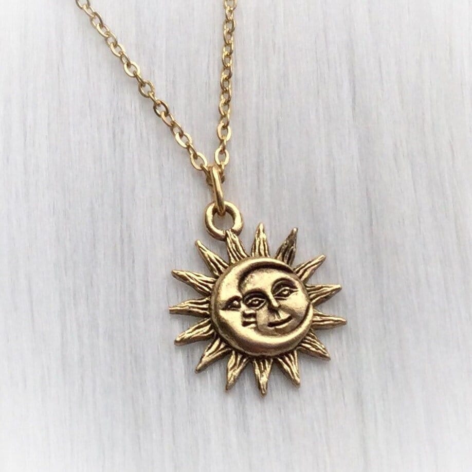 Sun and Moon face necklace