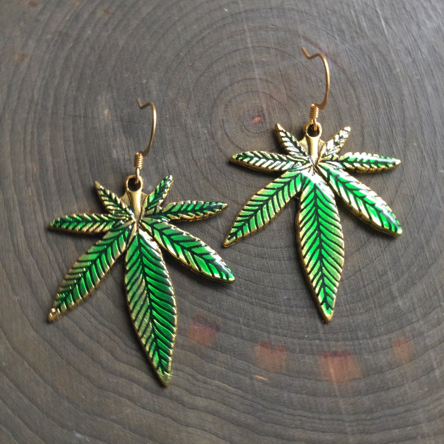 Green Cannabis Weed Leaf Earrings