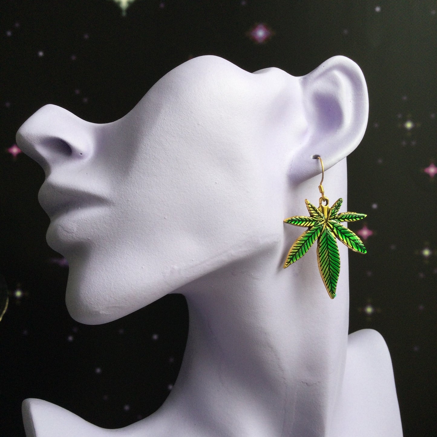 Green Cannabis Weed Leaf Earrings