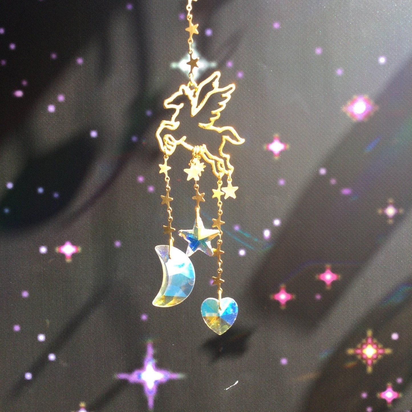 Pegasus Suncatcher with Moon and Star crystals