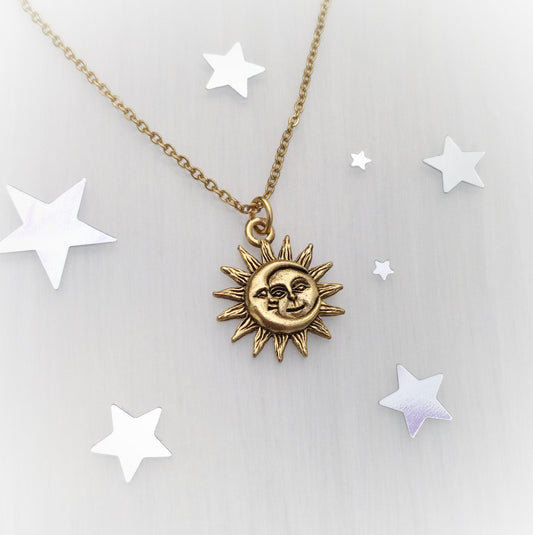 Sun and Moon face necklace