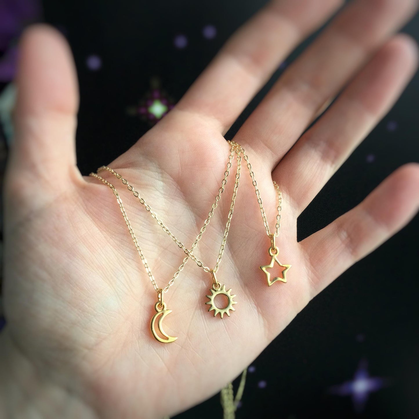 Dainty Gold Sun, Moon or Star necklaces