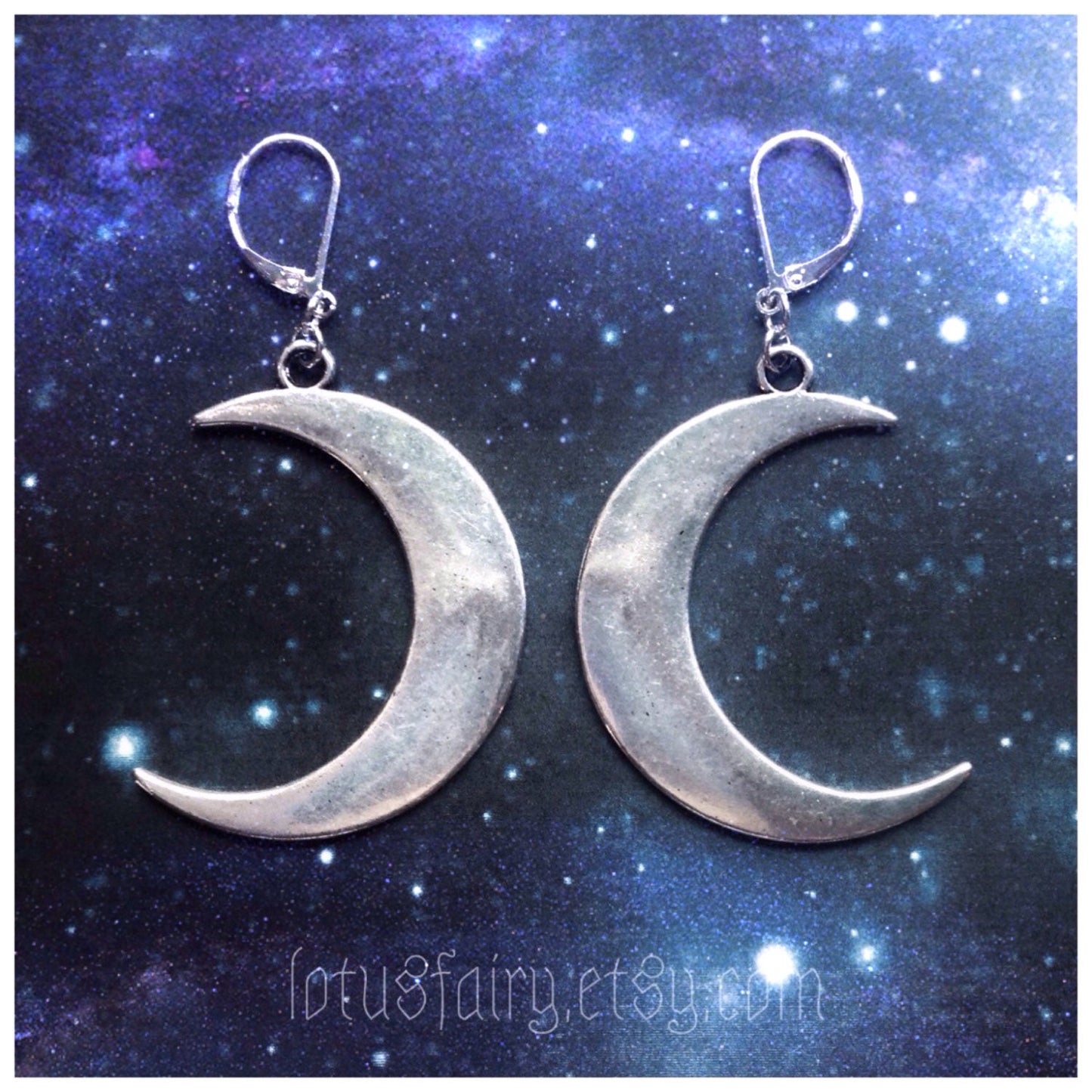 Large Silver Crescent Moon Earrings